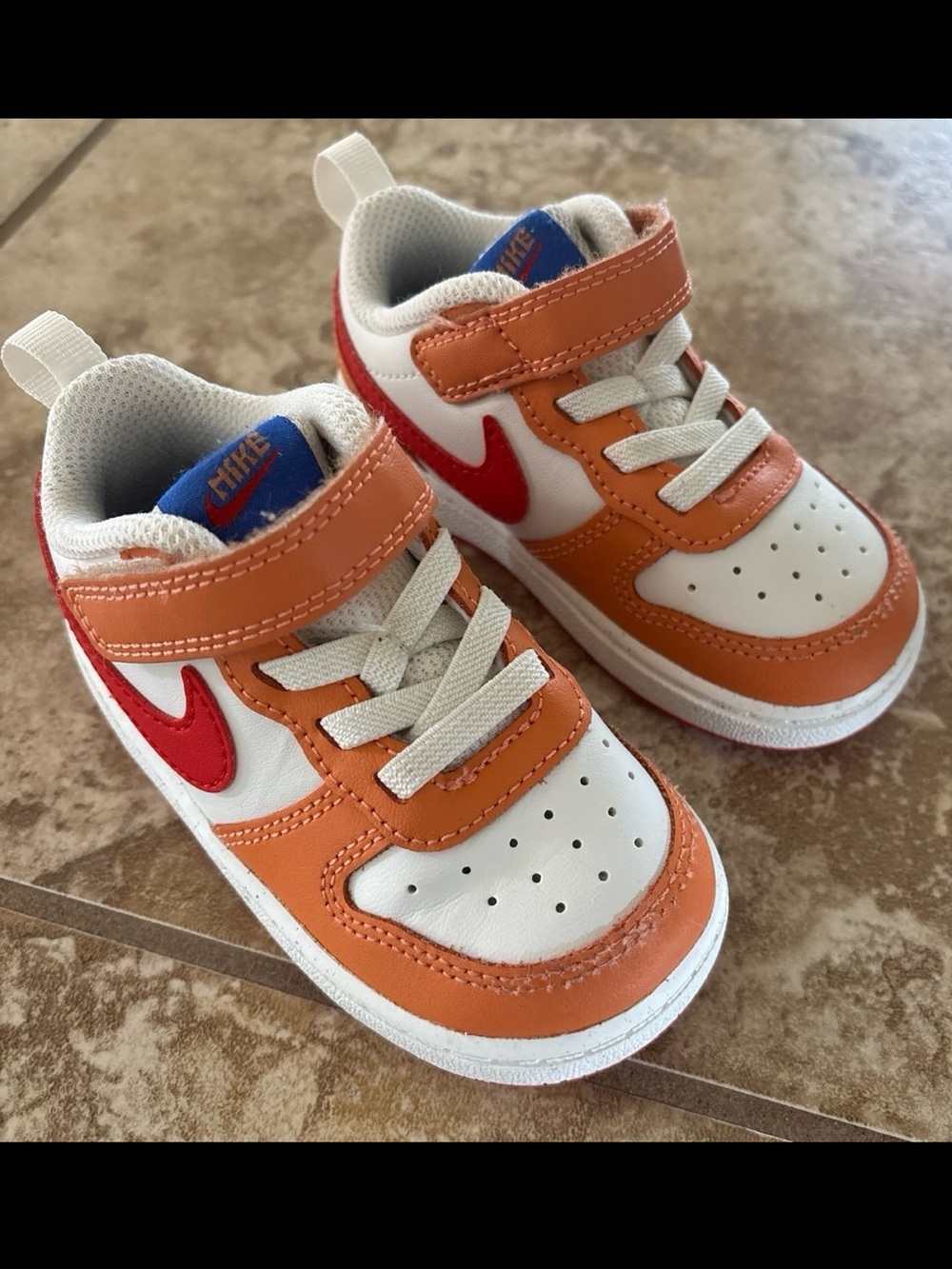 Nike Court Borough Low 2 Sail Hot Curry Toddler Sneakers Velcro Strap Shoes